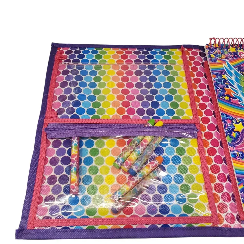 Lisa Frank Unicorn Tri Fold Portfolio 2016 Crayons Stickers Cat Leopard